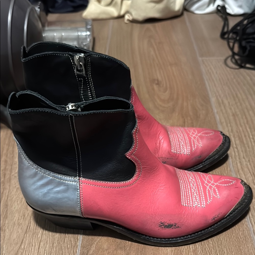 Two-Tone Western Ankle Boots
